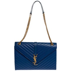 Saint Laurent Blue Matelasse Leather Large Cassandre Flap Bag