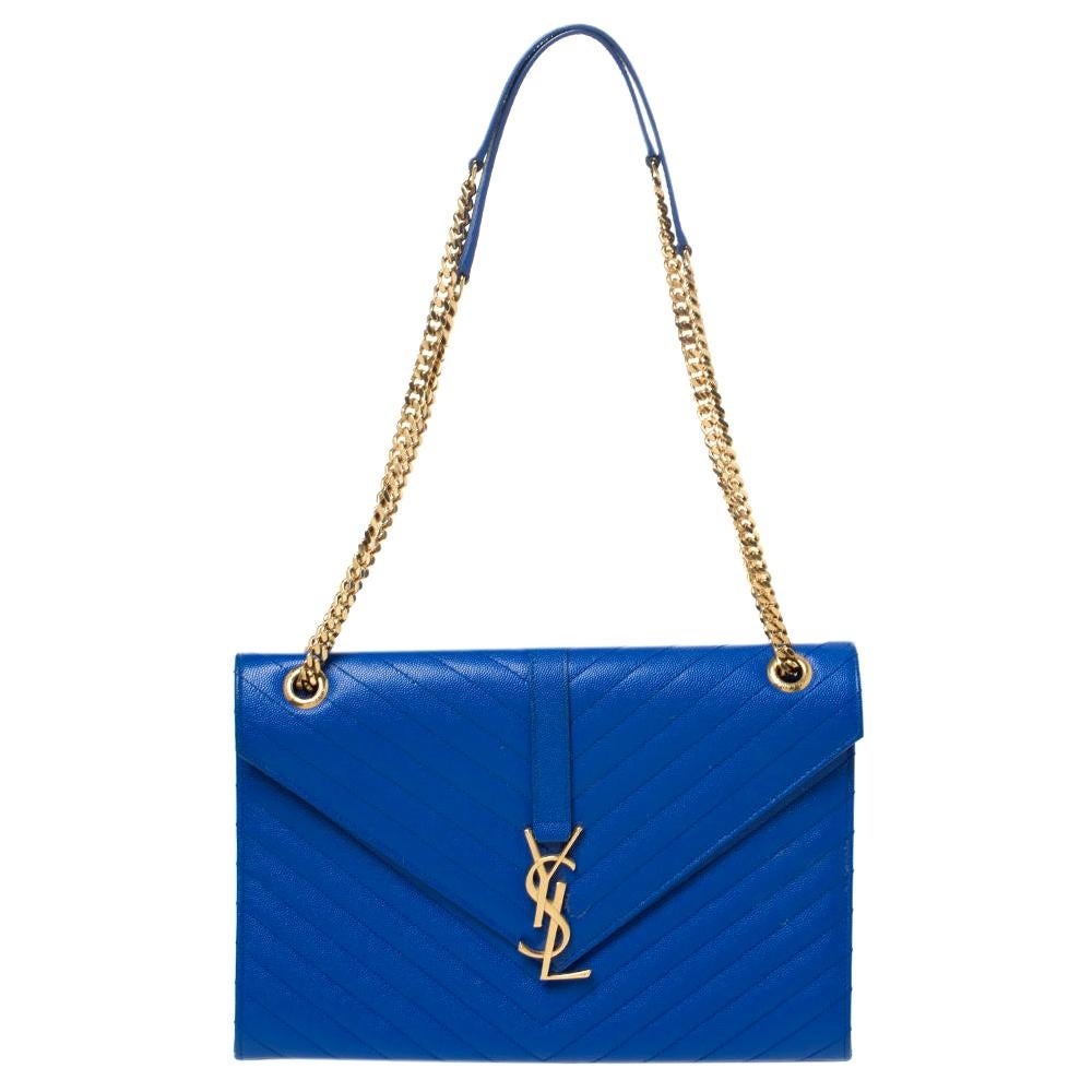 Saint Laurent Blue Leather Medium Easy Y Bag For Sale at 1stDibs