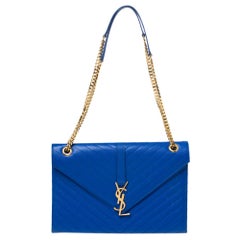 Saint Laurent Blue Matelasse Leather Large Cassandre Flap Bag