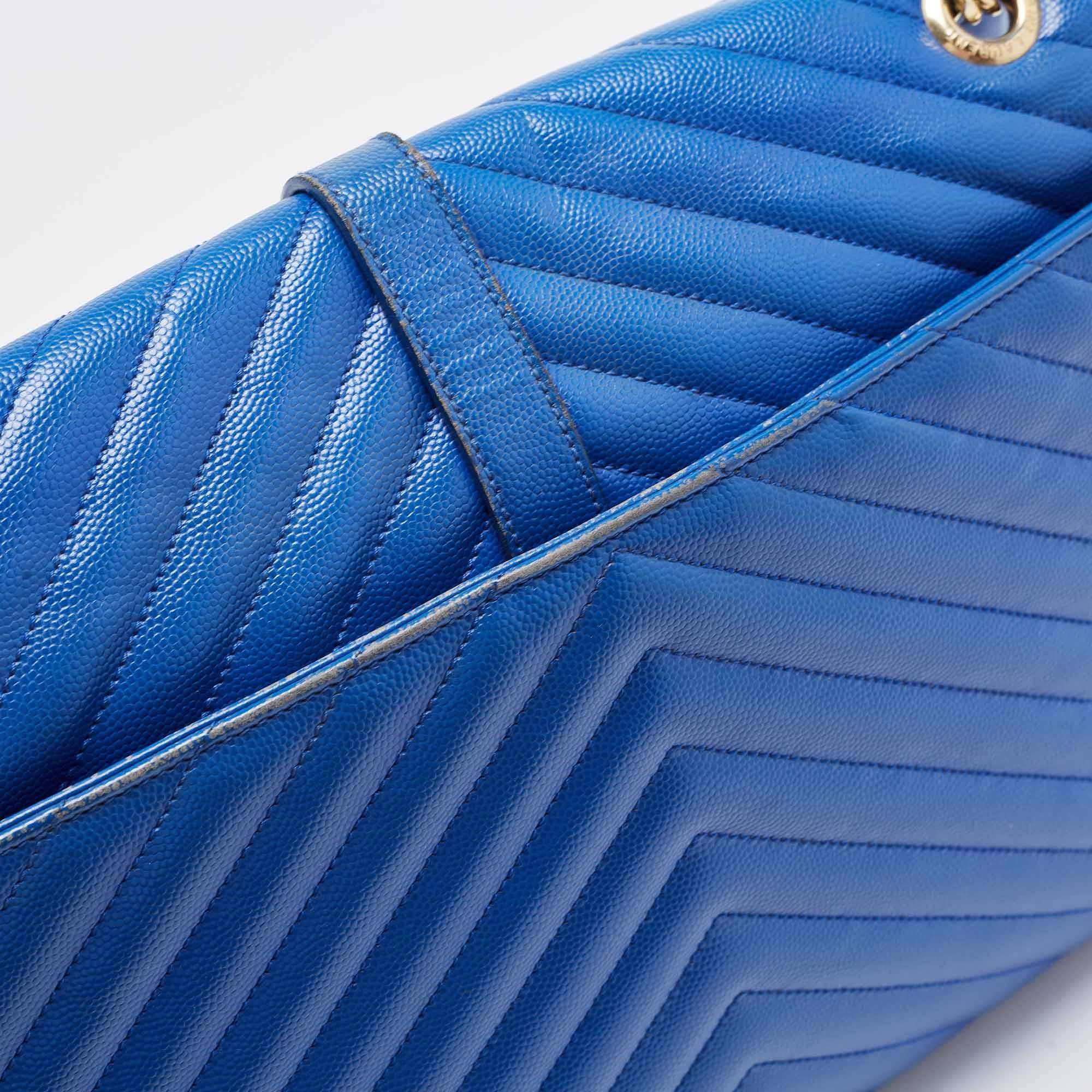 Saint Laurent Blue Matelassé Leather Large Monogram Envelope Shoulder Bag 6