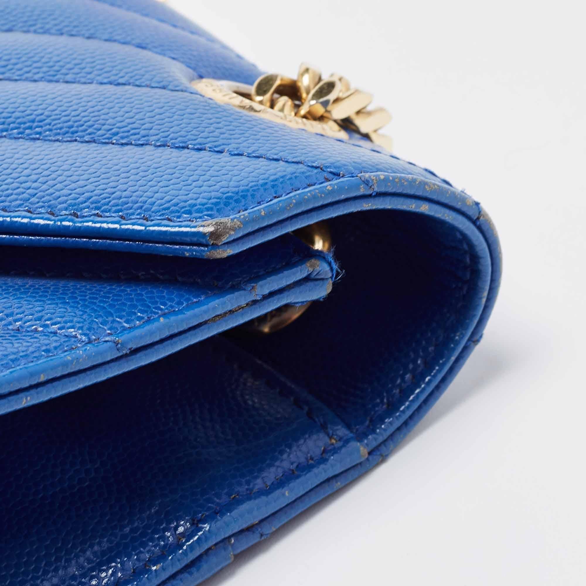 Saint Laurent Blue Matelassé Leather Large Monogram Envelope Shoulder Bag 15