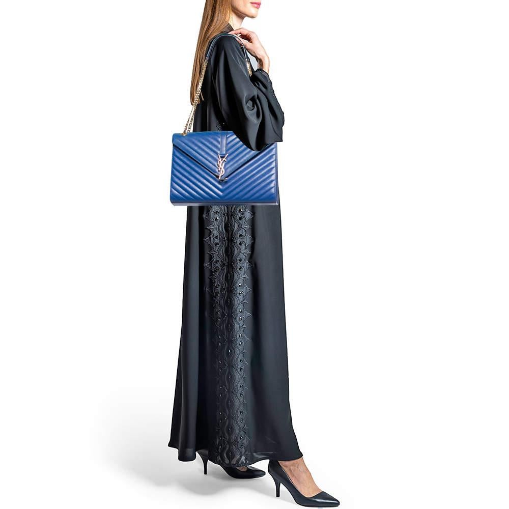 Bleu Saint Laurent Blue Matelassé Leather Large Monogram Envelope Shoulder Bag
