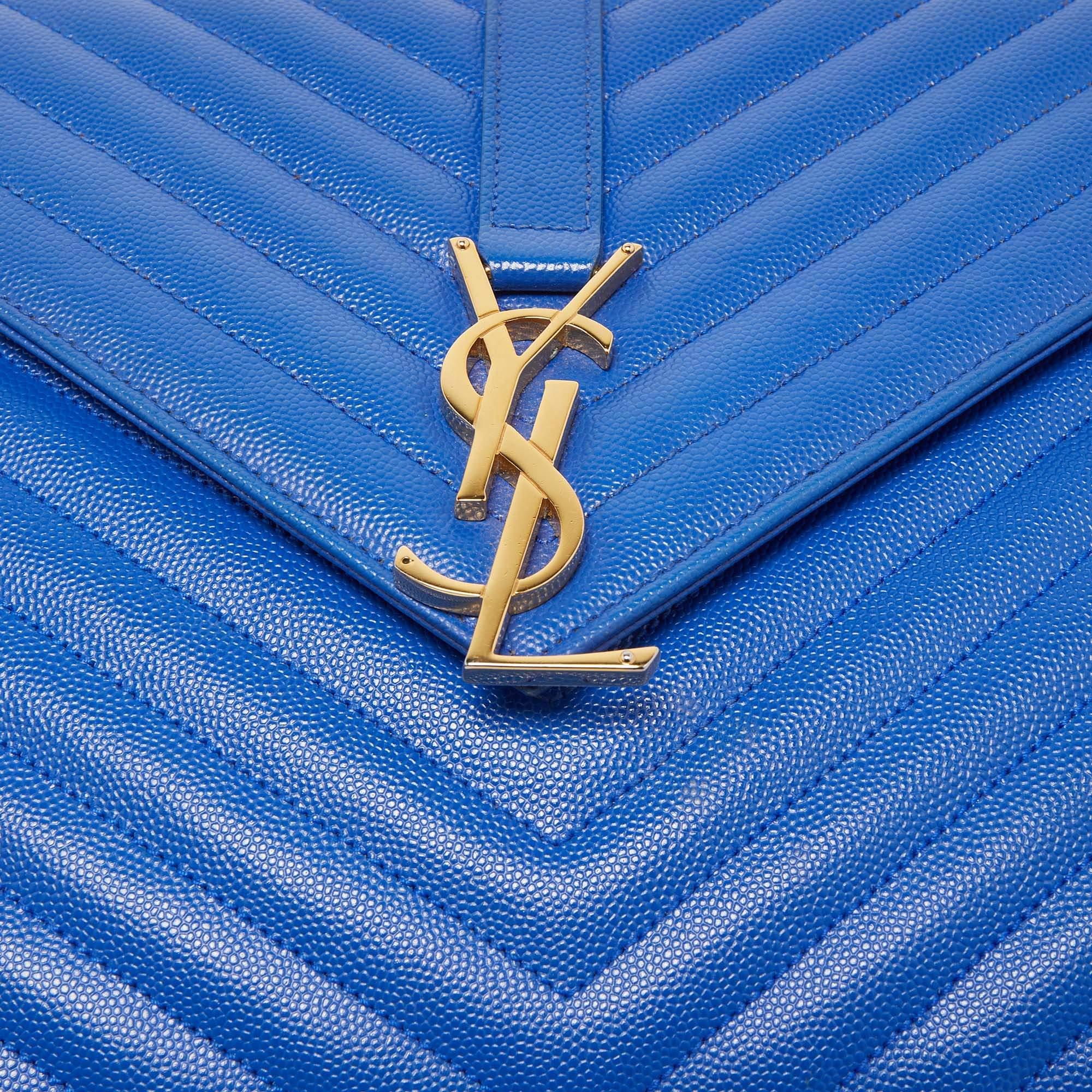 Saint Laurent Blue Matelassé Leather Large Monogram Envelope Shoulder Bag 2