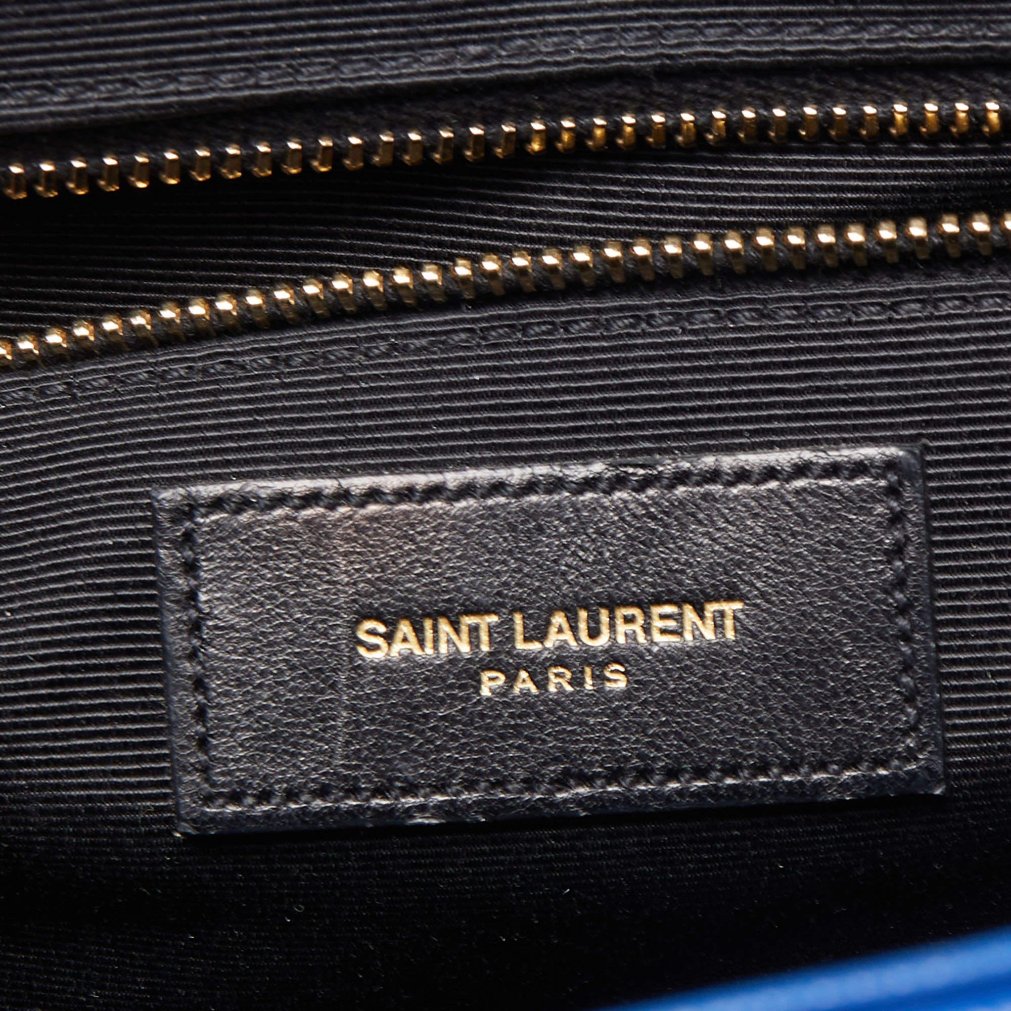 Saint Laurent Blue Matelassé Leather Large Monogram Envelope Shoulder Bag 4