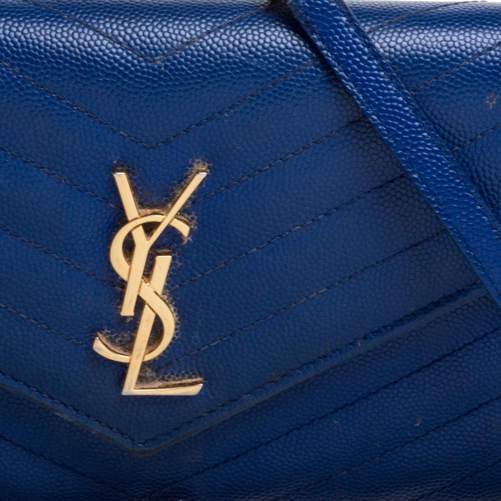 Saint Laurent Blue Matelassé Leather Monogram Envelope Wallet on Chain 5