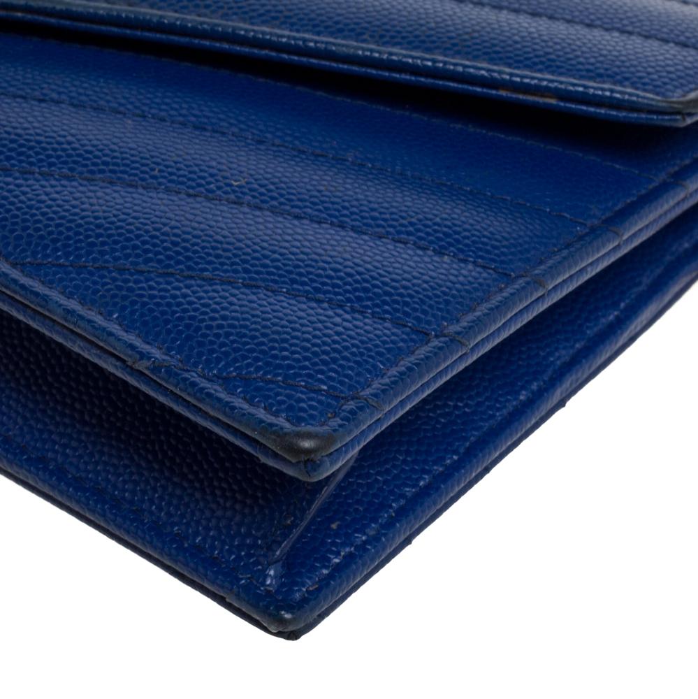 Saint Laurent Blue Matelassé Leather Monogram Envelope Wallet on Chain 2