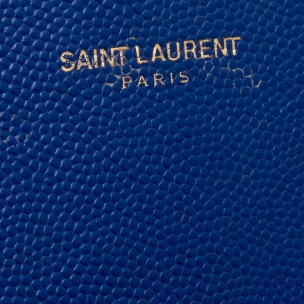 Saint Laurent Blue Matelassé Leather Monogram Envelope Wallet on Chain 3