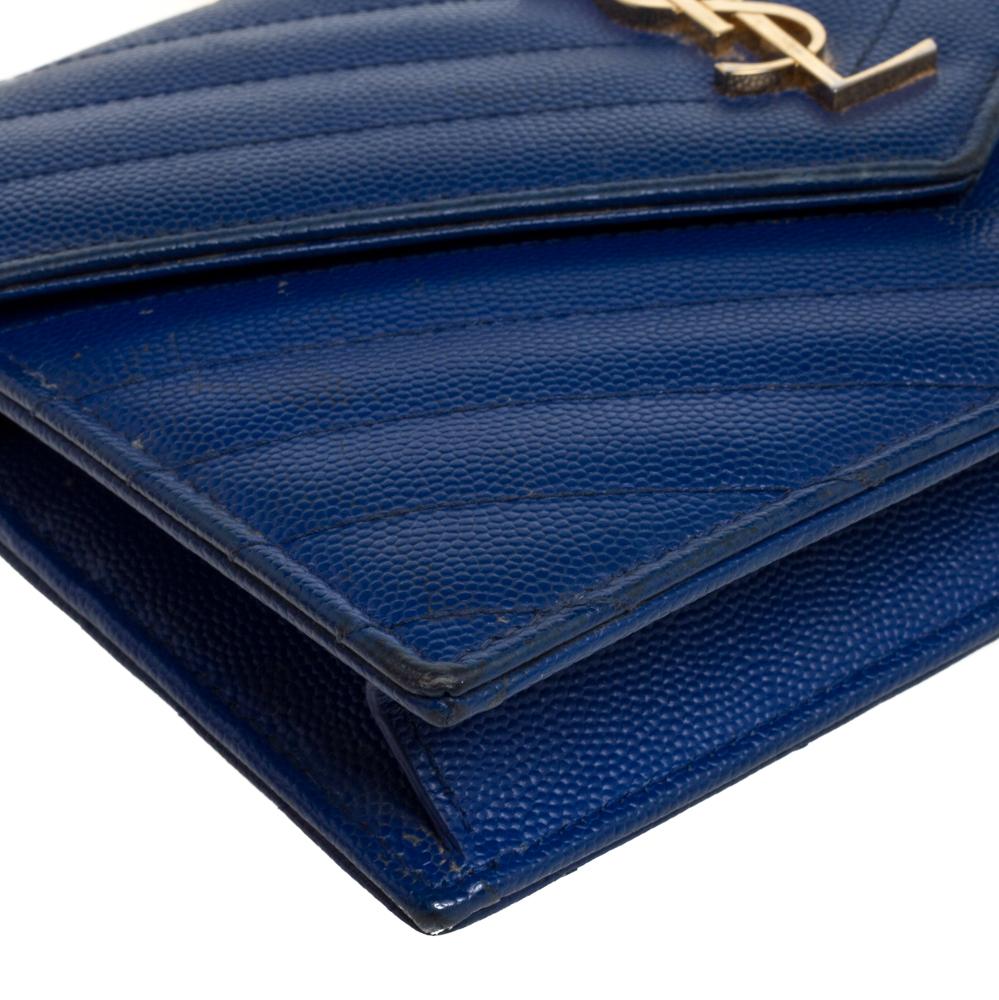 Saint Laurent Blue Matelassé Leather Monogram Envelope Wallet on Chain 4