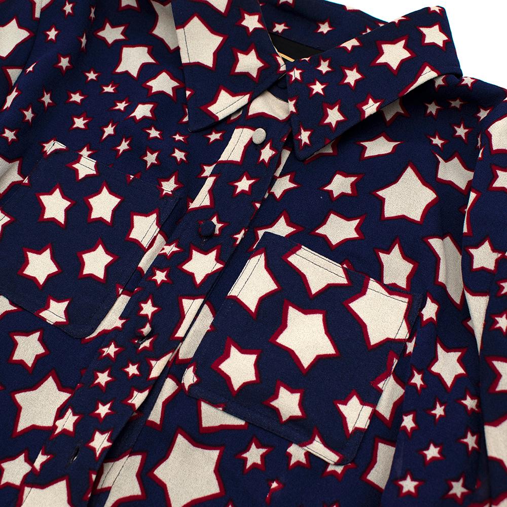 Black Saint Laurent Blue Midi Star Print Shirt Dress S For Sale