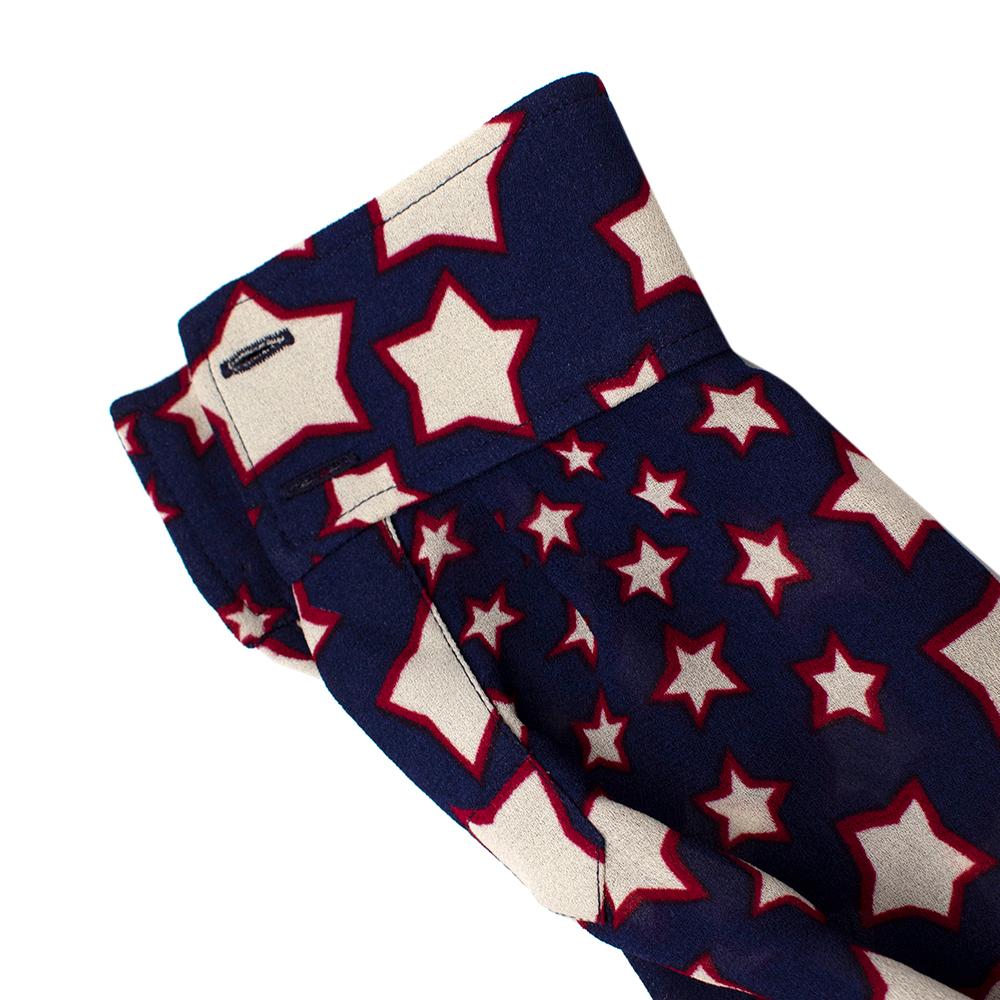 Saint Laurent Blue Midi Star Print Shirt Dress S For Sale 1
