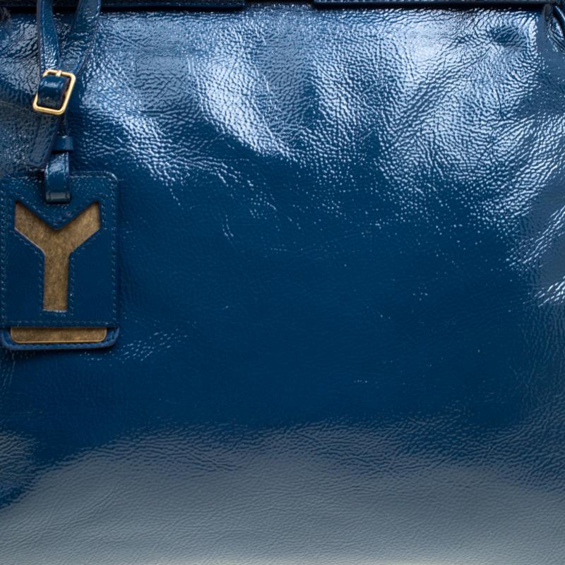Women's Saint Laurent Blue Patent Leather Medium Majorelle Satchel
