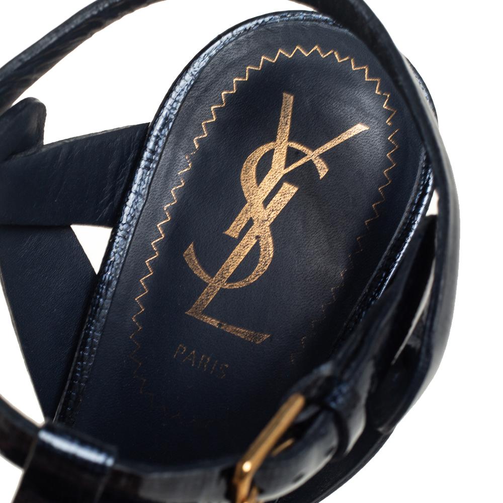 Saint Laurent Blue Patent Leather Tribute Sandals Size 36.5 1