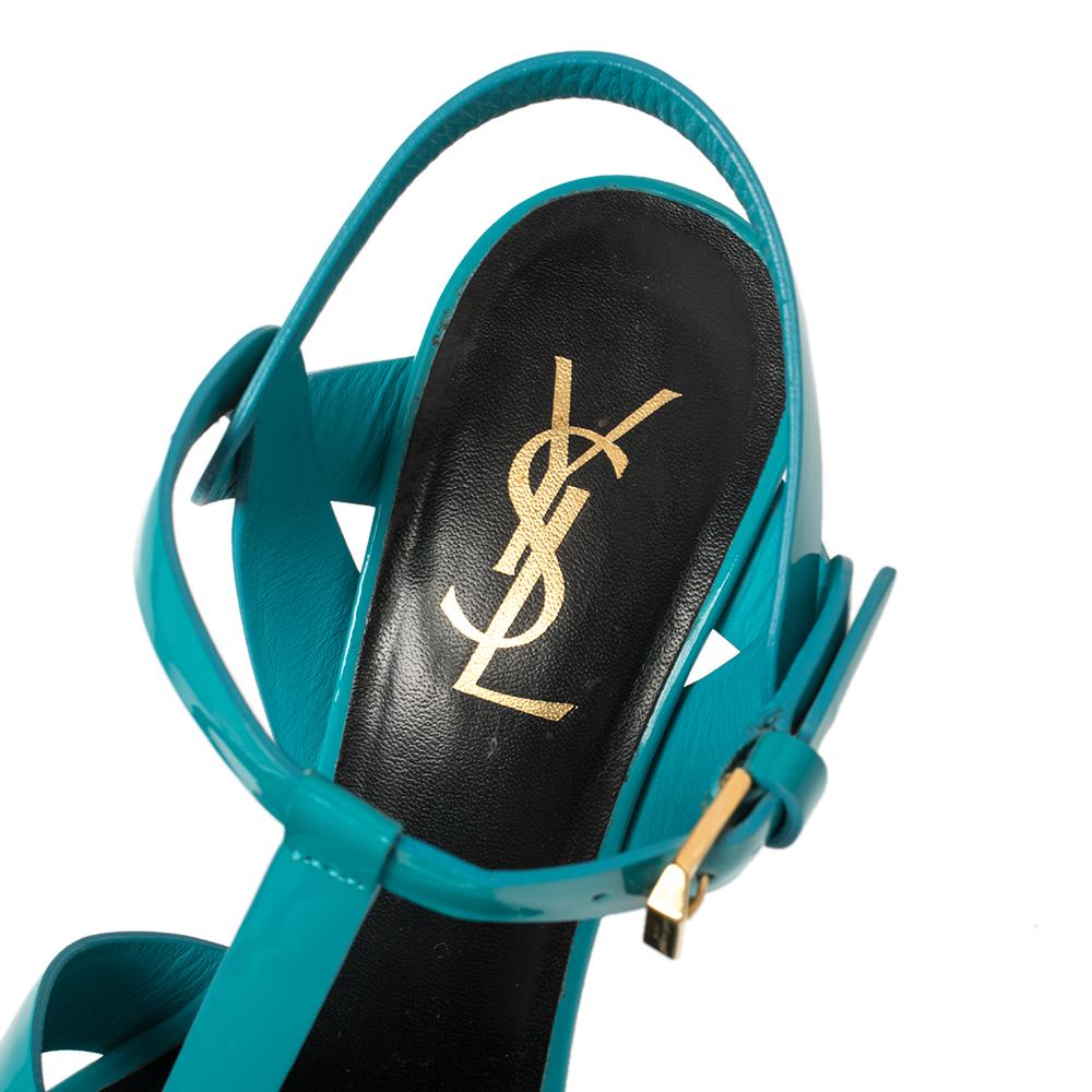 Saint Laurent Blue Patent Leather Tribute Sandals Size 37 1