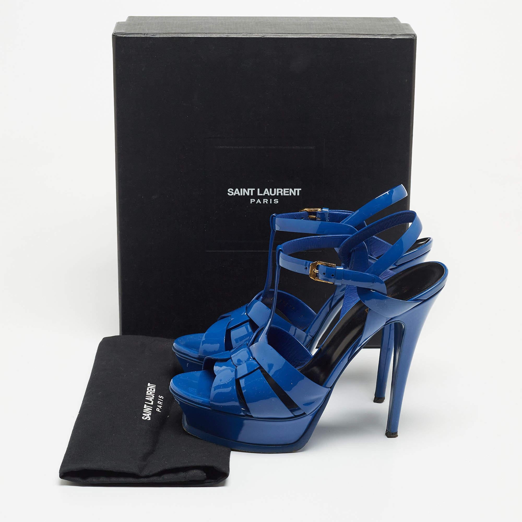 Saint Laurent Blue Patent Tribute Ankle Strap Sandals  7