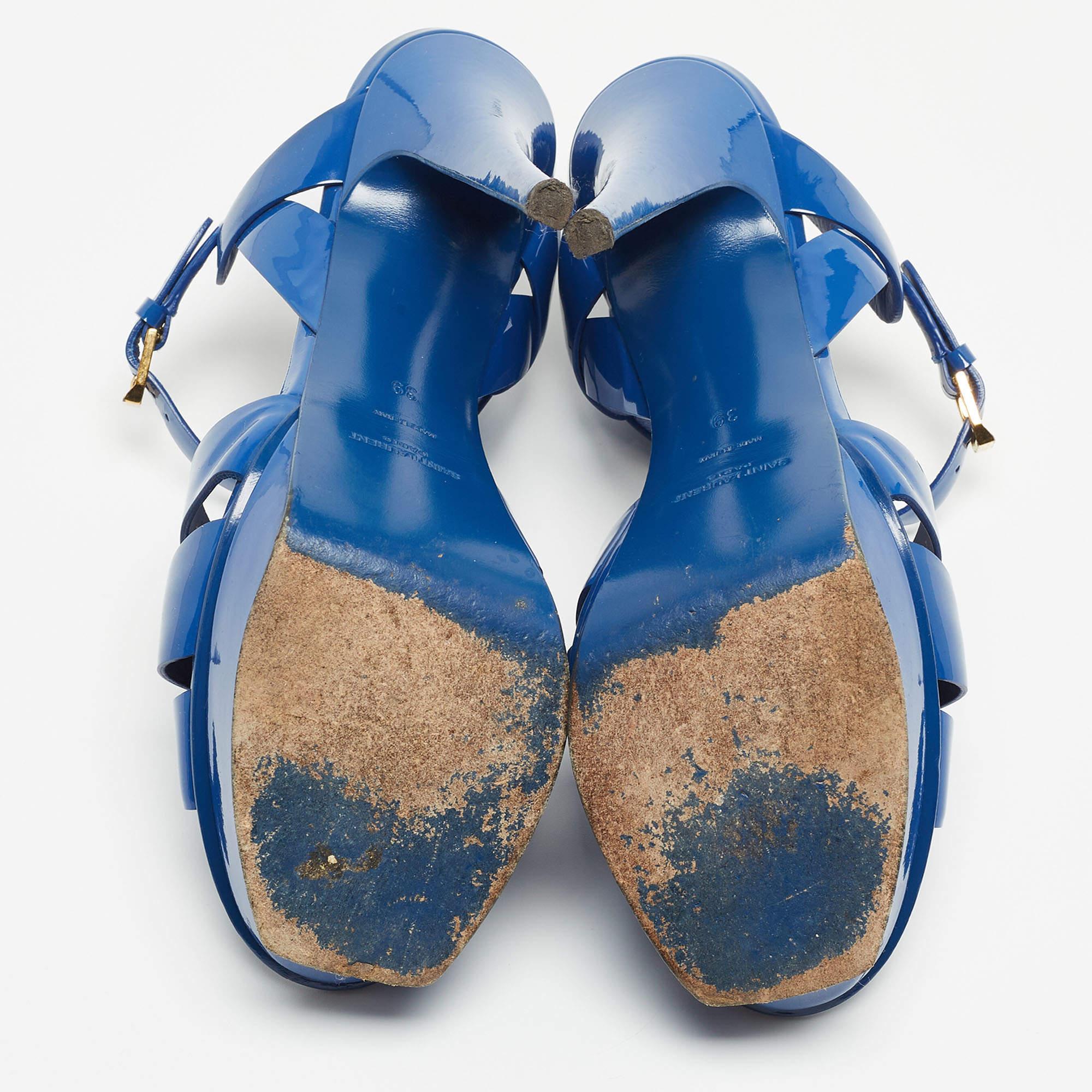 Saint Laurent Blue Patent Tribute Ankle Strap Sandals  8