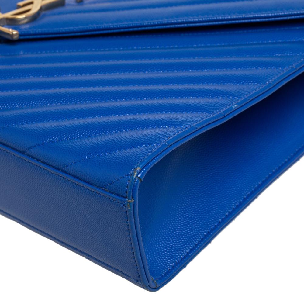 Saint Laurent Blue Quilted Leather Monogram Envelope Shoulder Bag 6