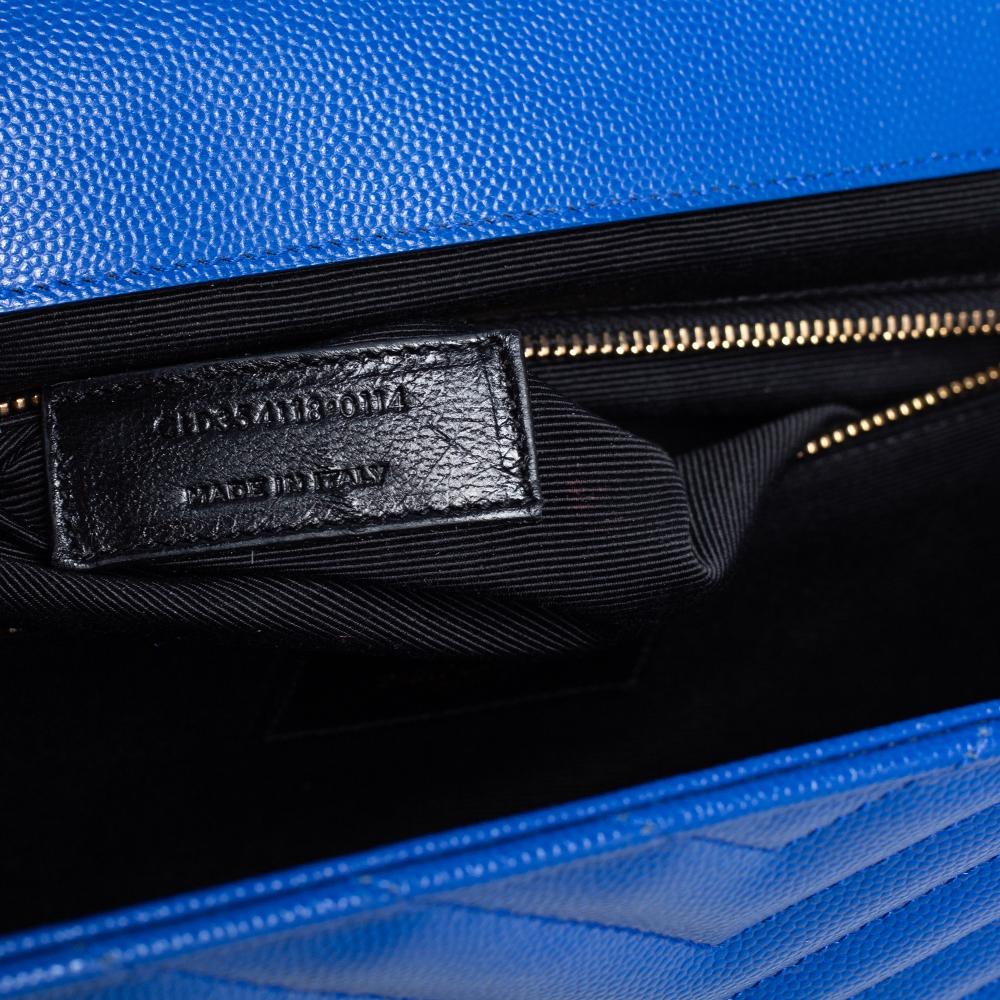 Saint Laurent Blue Quilted Leather Monogram Envelope Shoulder Bag 7