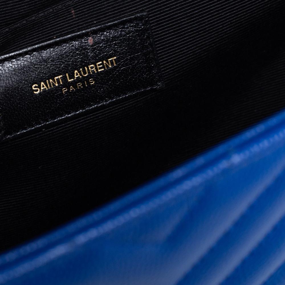Saint Laurent Blue Quilted Leather Monogram Envelope Shoulder Bag 8