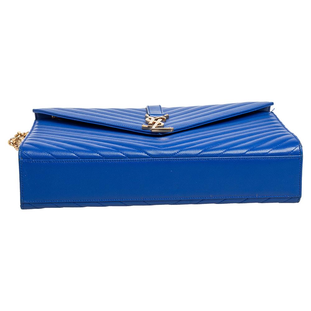 Saint Laurent Blue Quilted Leather Monogram Envelope Shoulder Bag 1