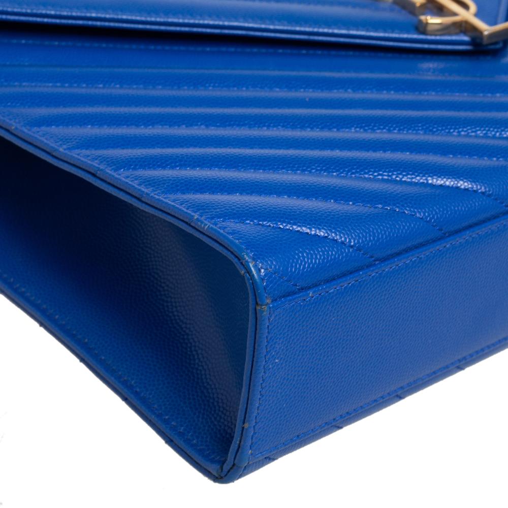 Saint Laurent Blue Quilted Leather Monogram Envelope Shoulder Bag 2