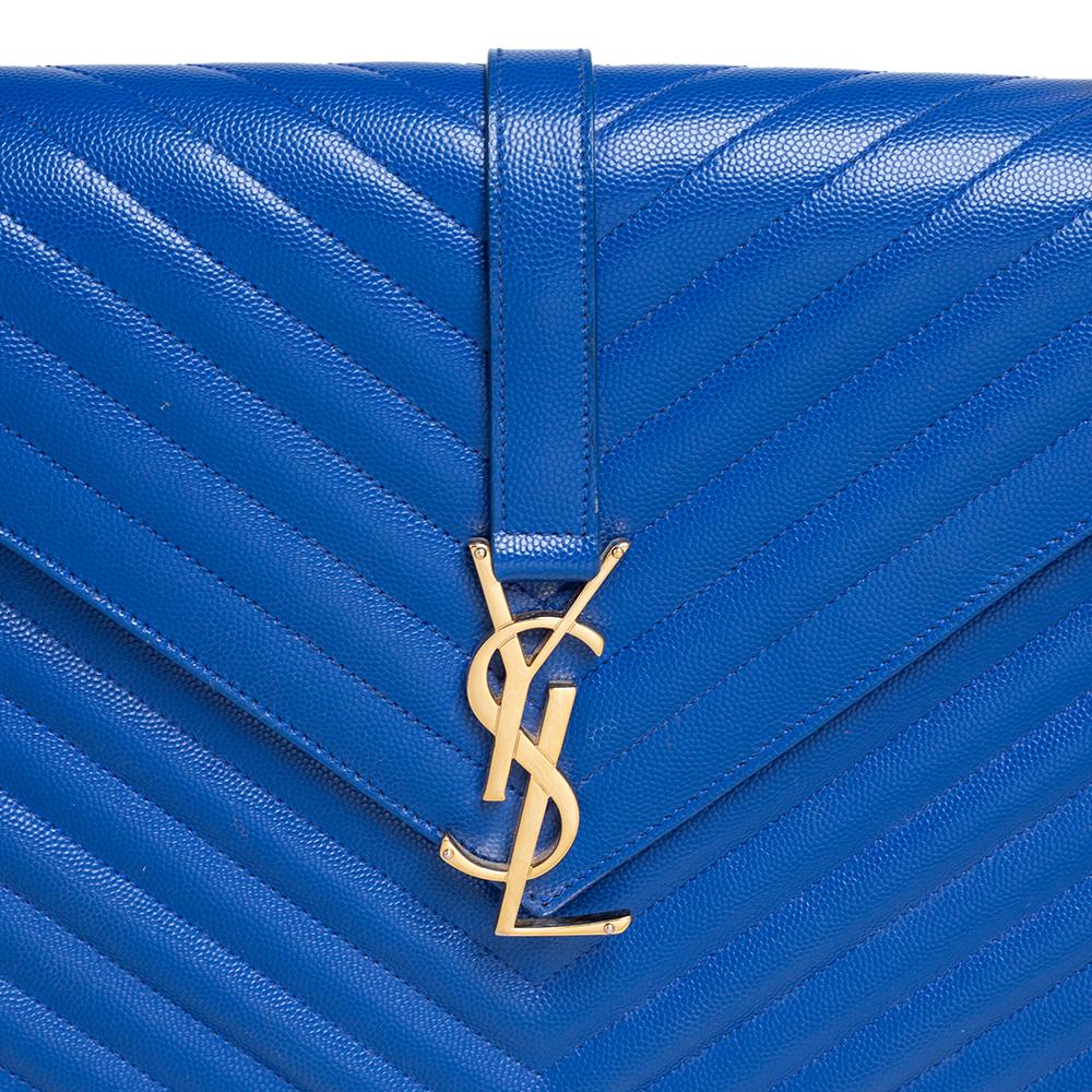 Saint Laurent Blue Quilted Leather Monogram Envelope Shoulder Bag 3