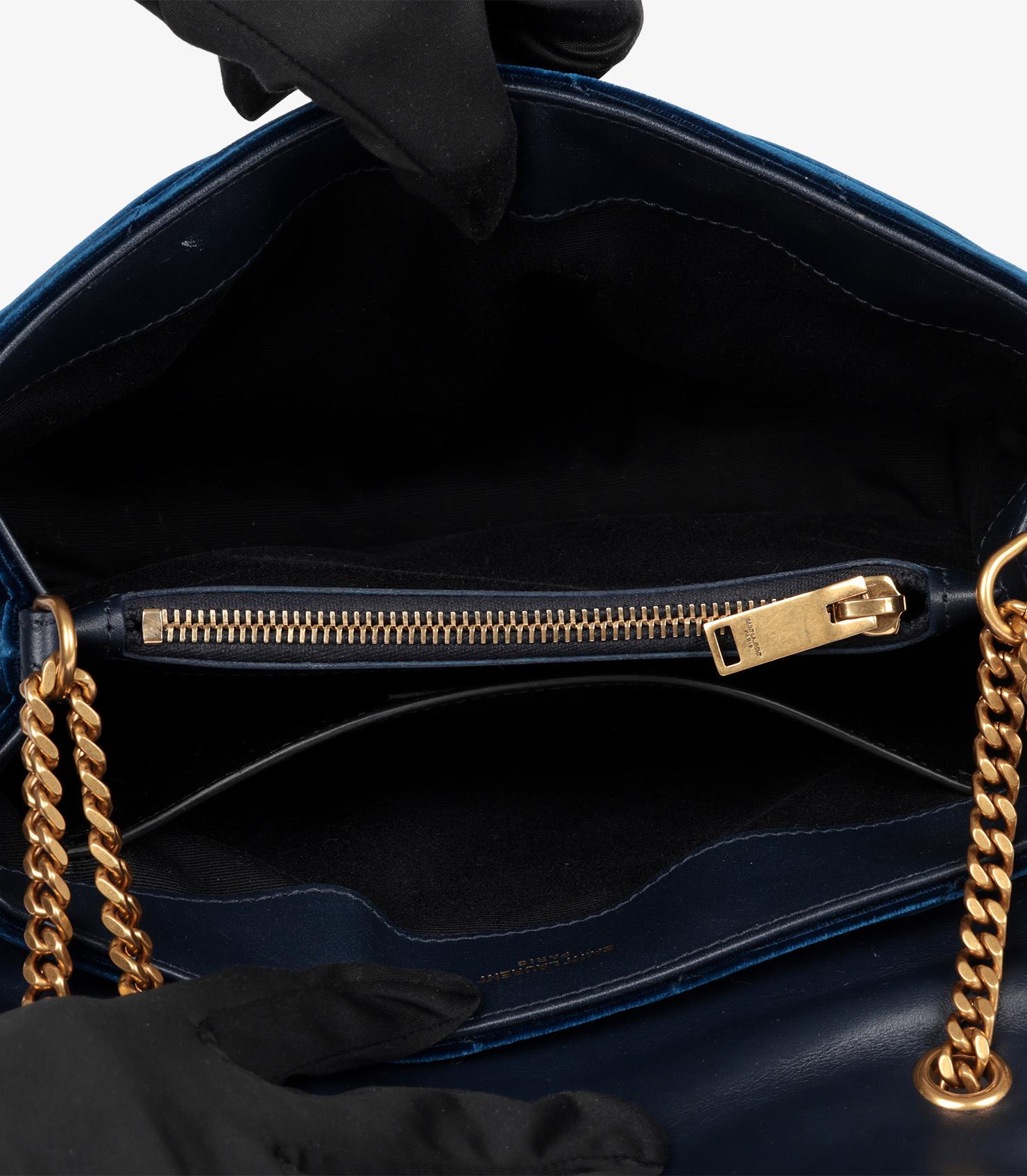 Saint Laurent Blue Quilted Velvet & Calfskin Leather Small Loulou 5
