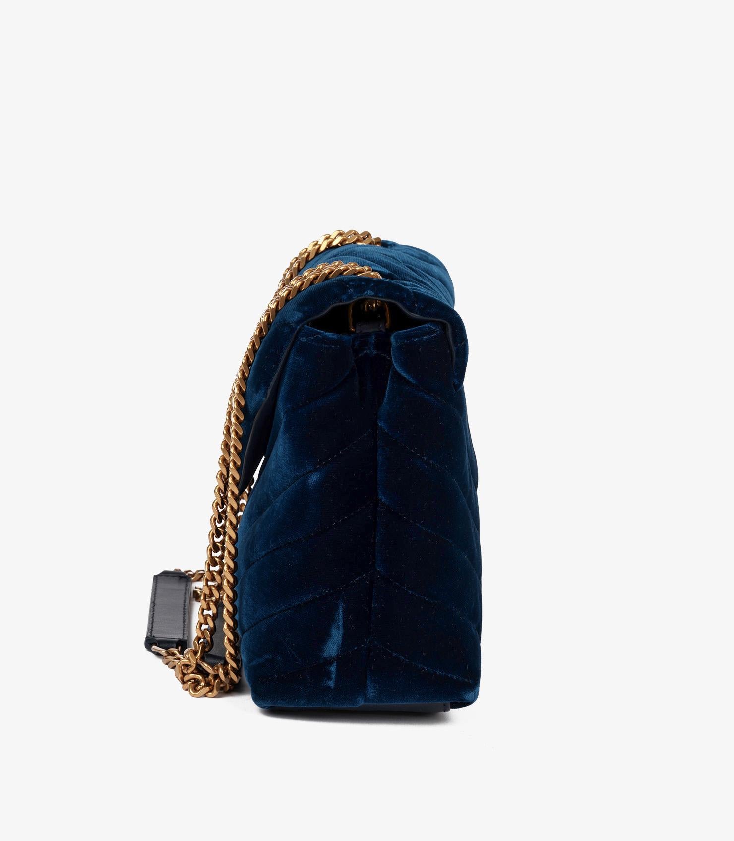Saint Laurent Blue Quilted Velvet & Calfskin Leather Small Loulou For Sale 1