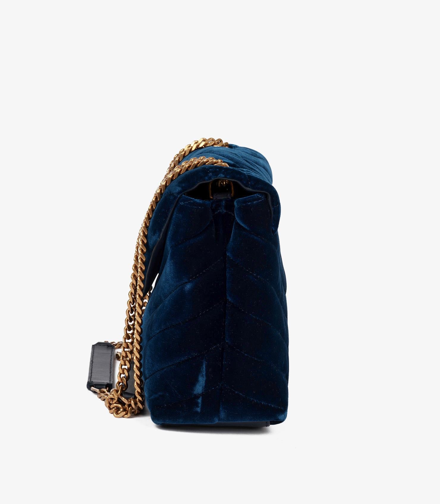 Women's Saint Laurent Blue Quilted Velvet & Calfskin Leather Small Loulou