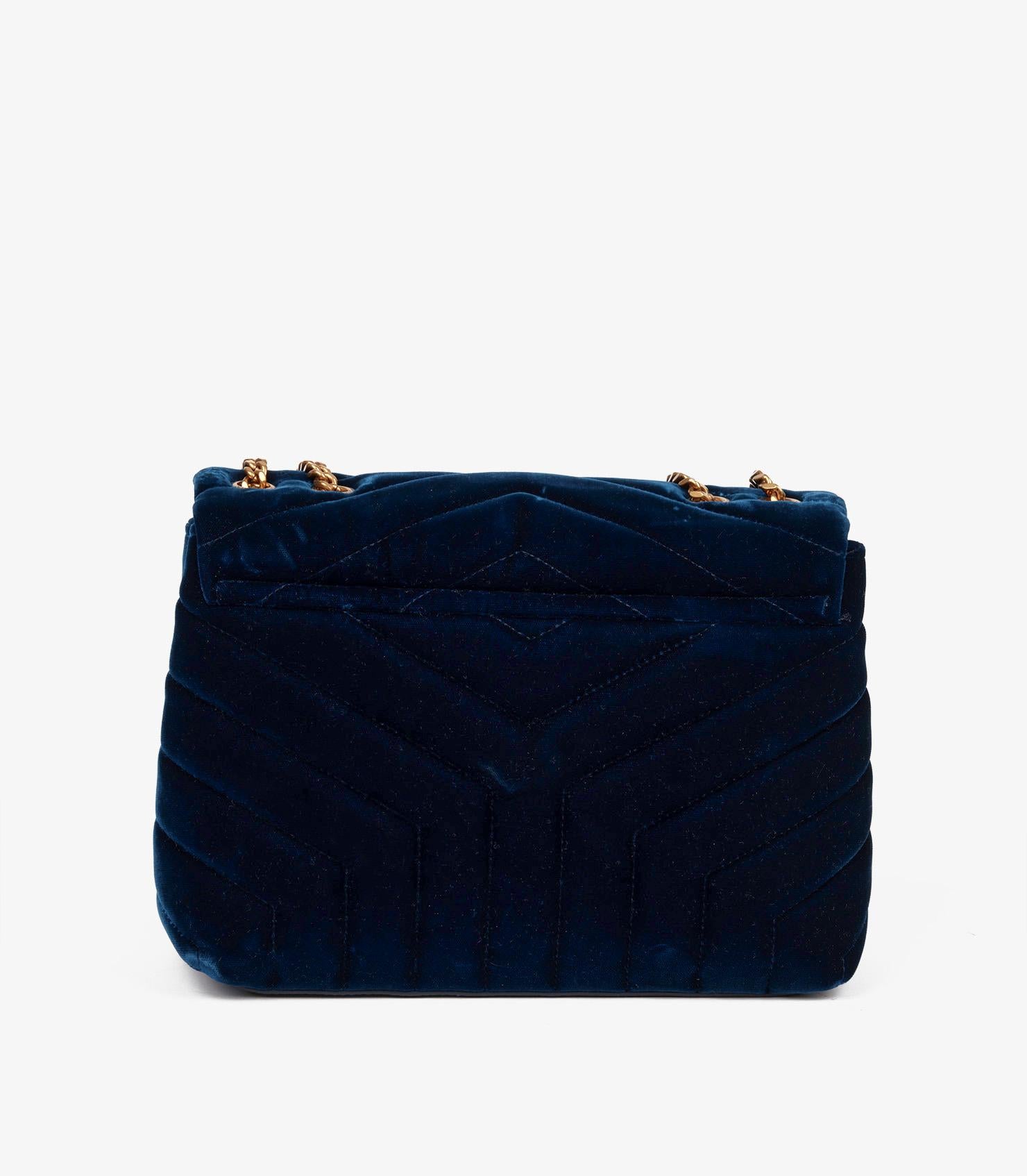 Saint Laurent Blue Quilted Velvet & Calfskin Leather Small Loulou 1
