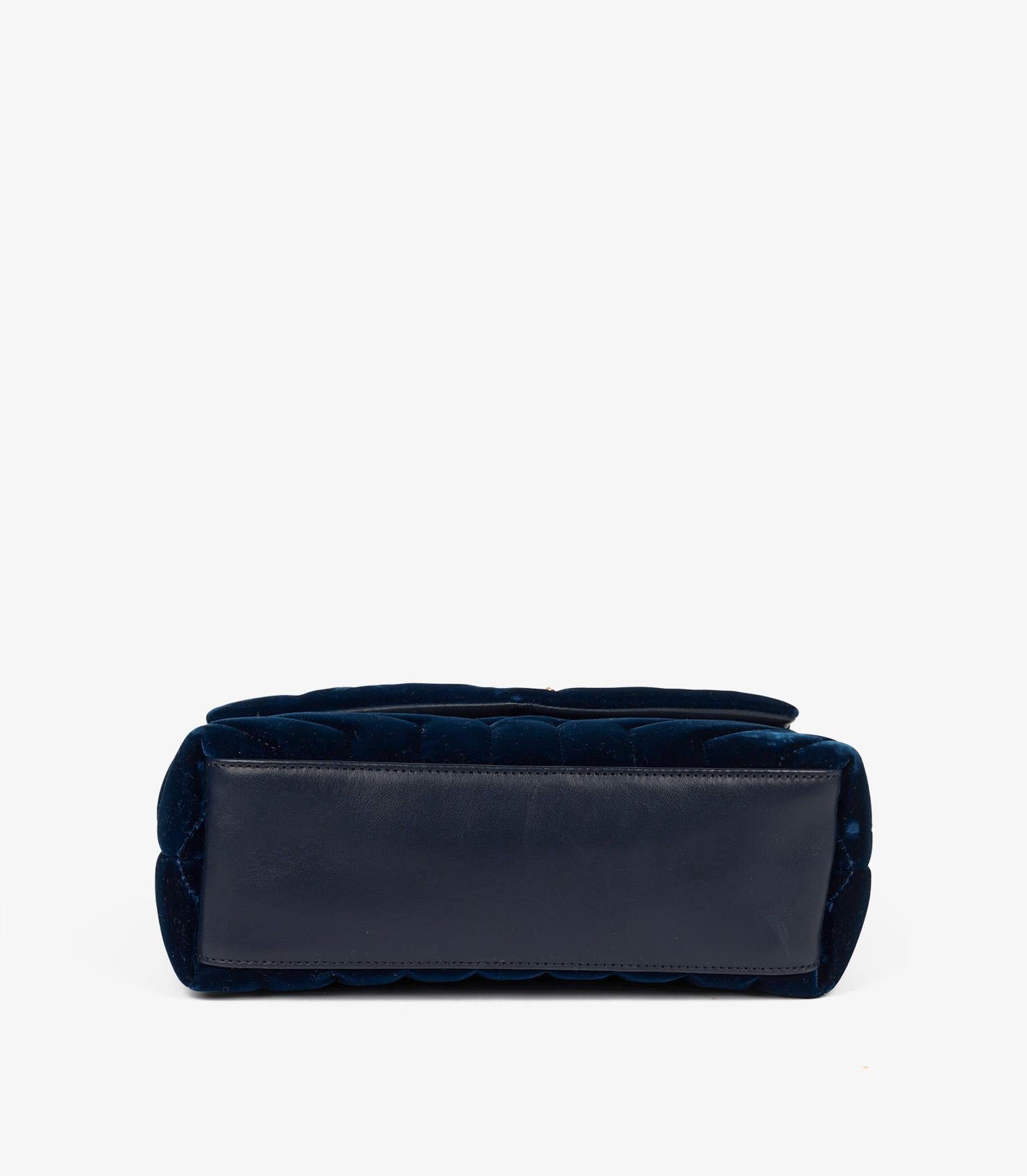 Saint Laurent Blue Quilted Velvet & Calfskin Leather Small Loulou For Sale 3