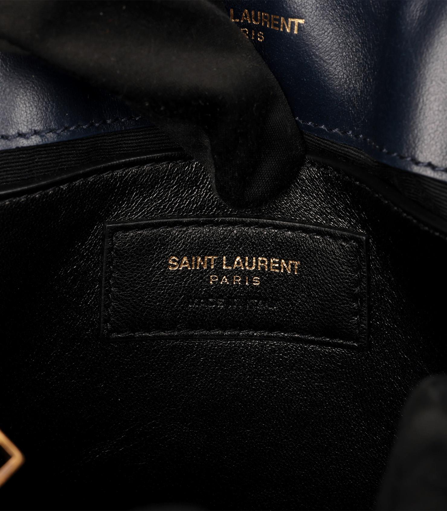 Saint Laurent Blue Quilted Velvet & Calfskin Leather Small Loulou For Sale 4