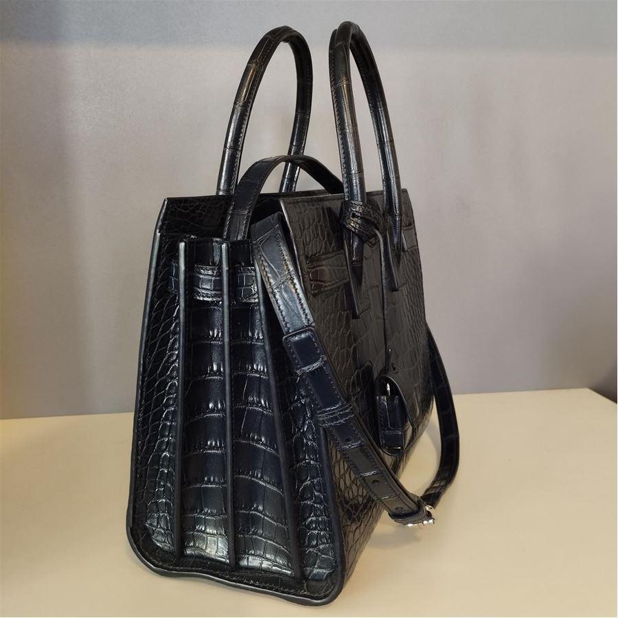 Black Saint Laurent Blue Sac de Jour Alligator