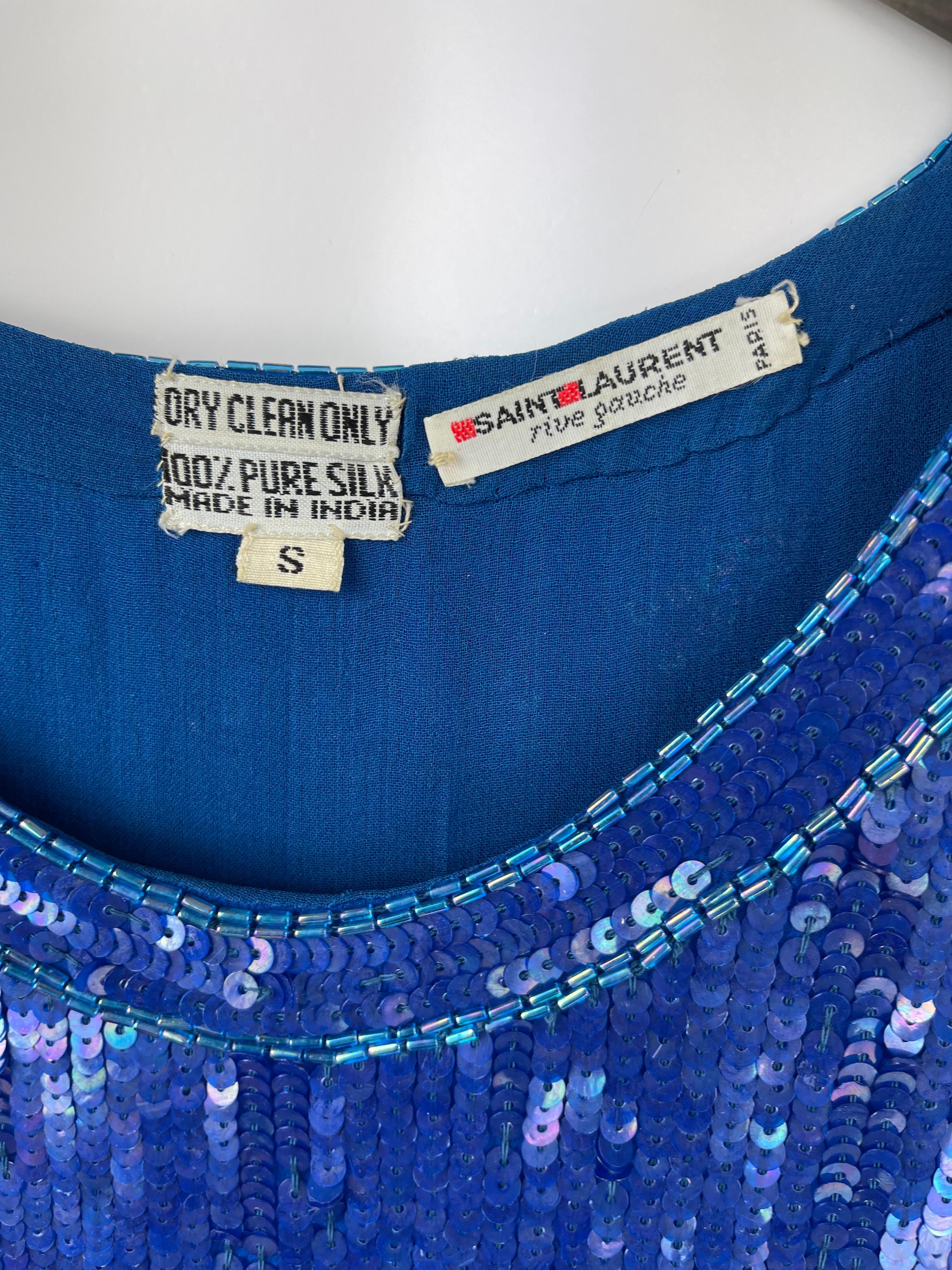 Women's Saint Laurent Blue Sequins Silk Tank Top Sparkling Small size