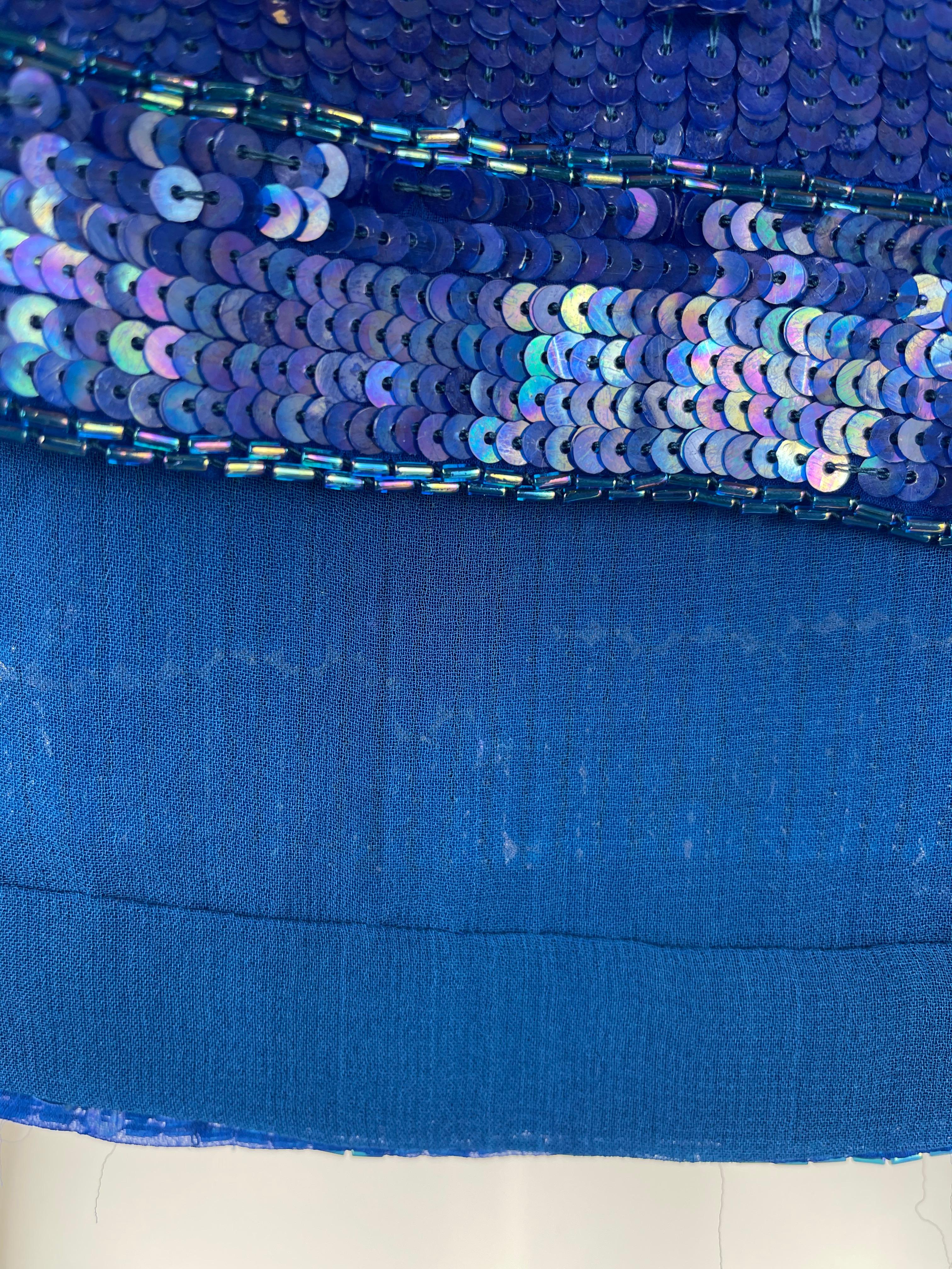 Saint Laurent Blue Sequins Silk Tank Top Sparkling Small size For Sale 1