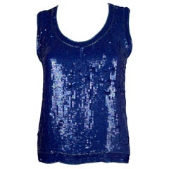 Saint Laurent Canotta in seta con paillettes blu scintillante Taglia piccola