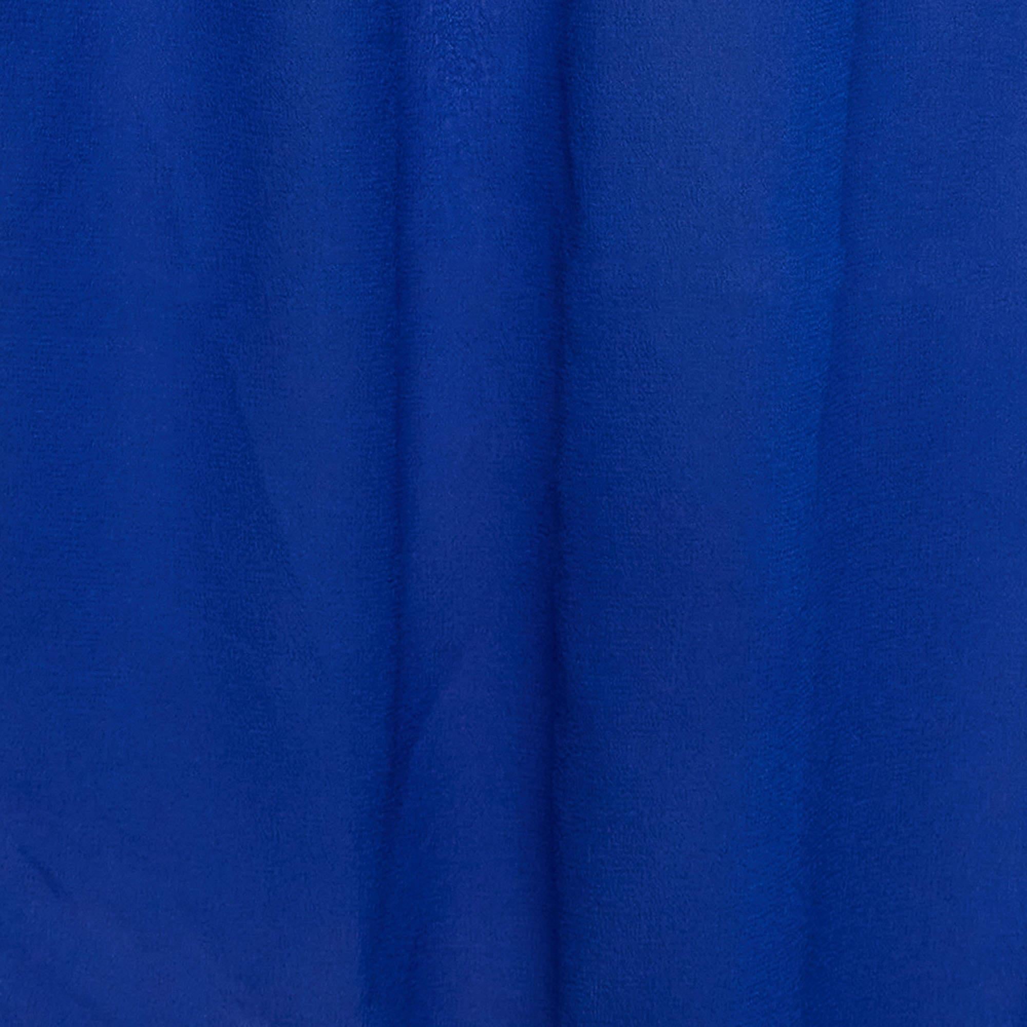 Saint Laurent Blue Smocked Silk Off-Shoulder Flared Sleeve Blouse M In Excellent Condition For Sale In Dubai, Al Qouz 2