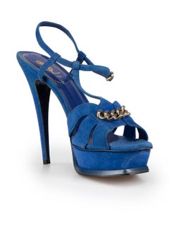 Saint Laurent Blue Suede Chain Tribute Sandals Size IT 42