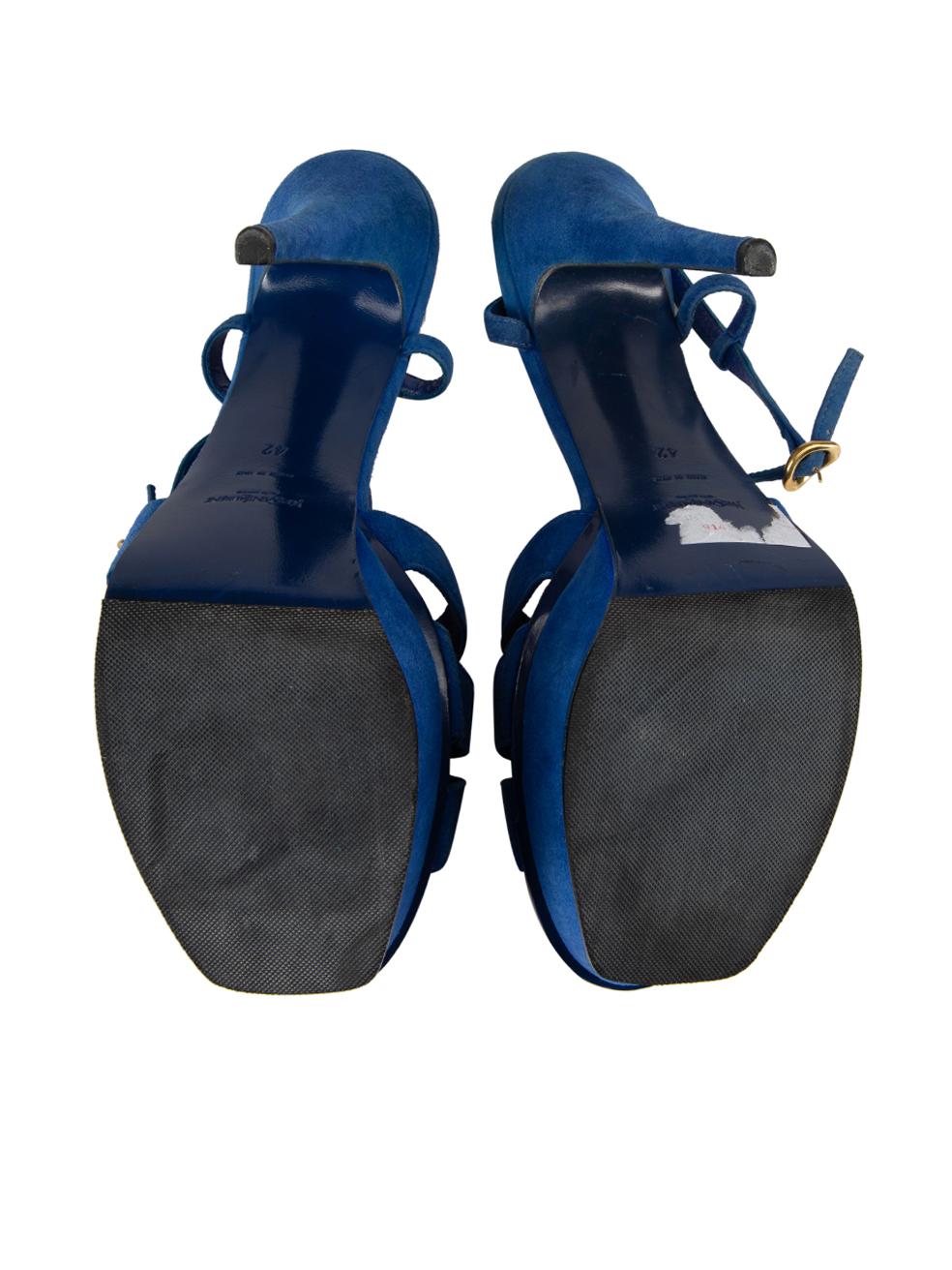 Women's Saint Laurent Blue Suede Chain Tribute Sandals Size IT 42 For Sale
