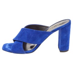 Saint Laurent Blue  Suede Loulou Slide Sandals Size 38
