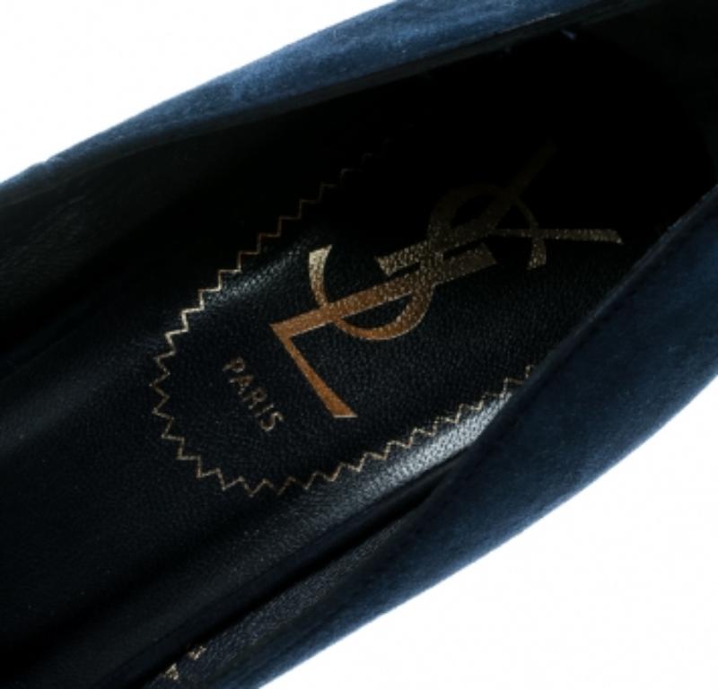 Noir Saint Laurent Palais escarpins à bout ouvert en daim bleu taille 36 en vente