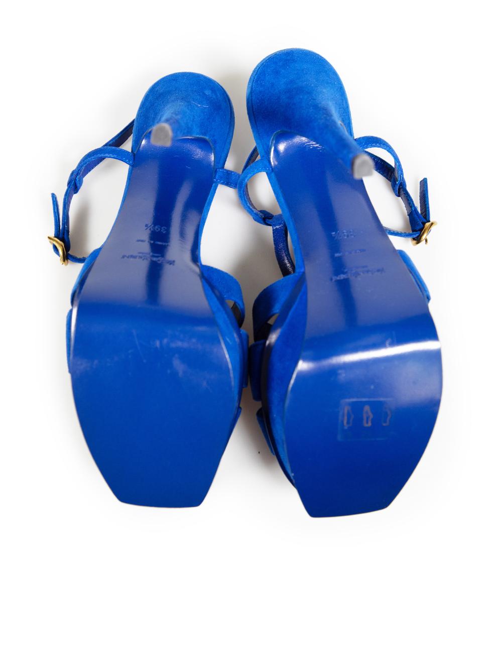 Women's Saint Laurent Blue Suede Tribute Platform Sandals Size IT 39.5 For Sale