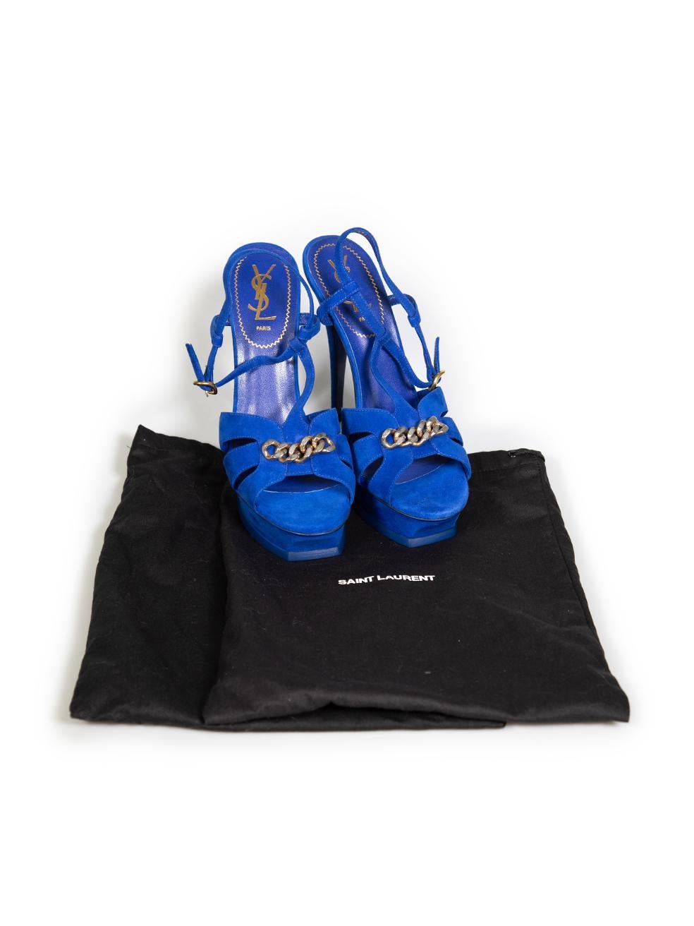 Saint Laurent Blue Suede Tribute Platform Sandals Size IT 39.5 For Sale 2