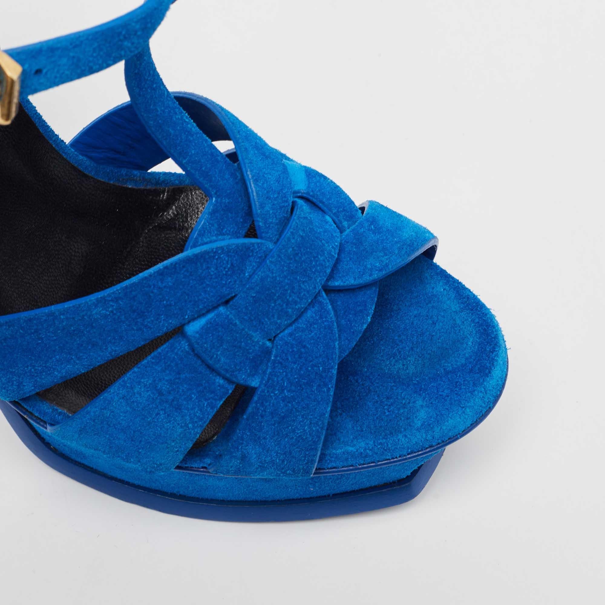 Saint Laurent Blue Suede Tribute Sandals Size 38 3