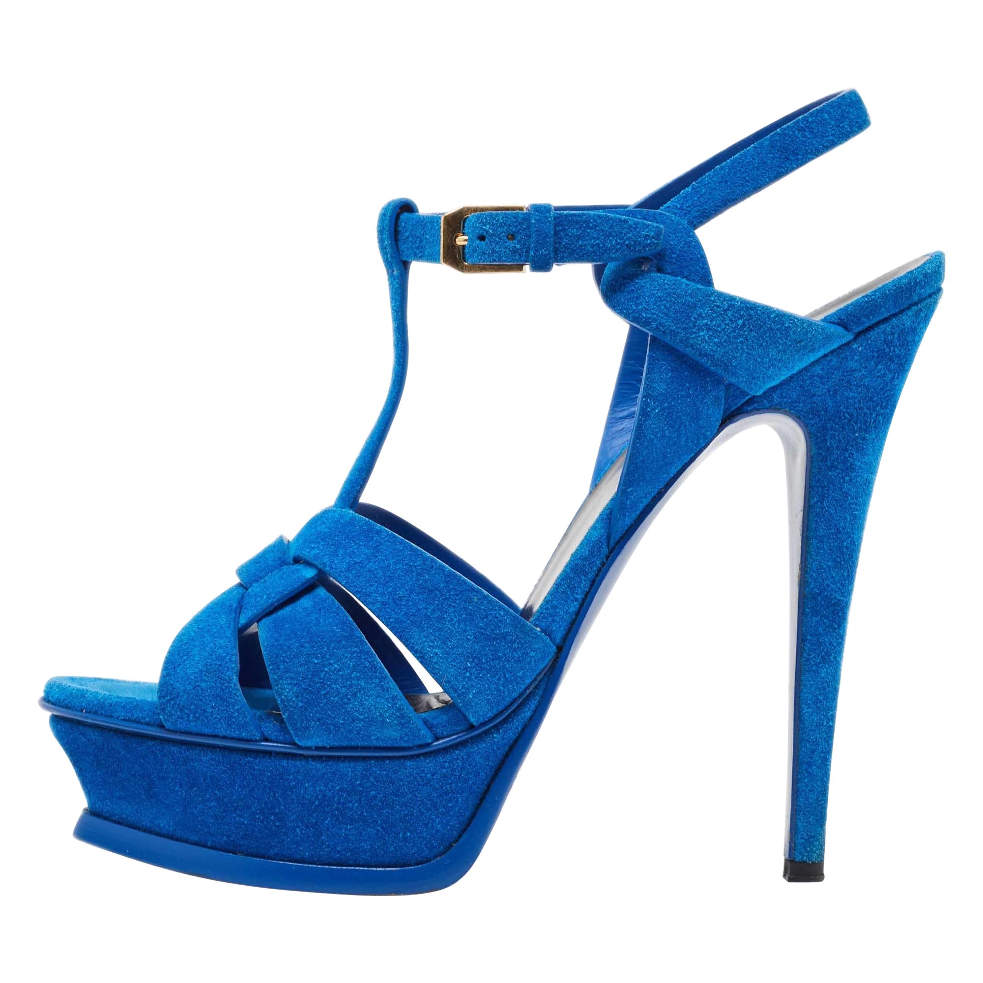 Saint Laurent Blue Suede Tribute Sandals Size 38