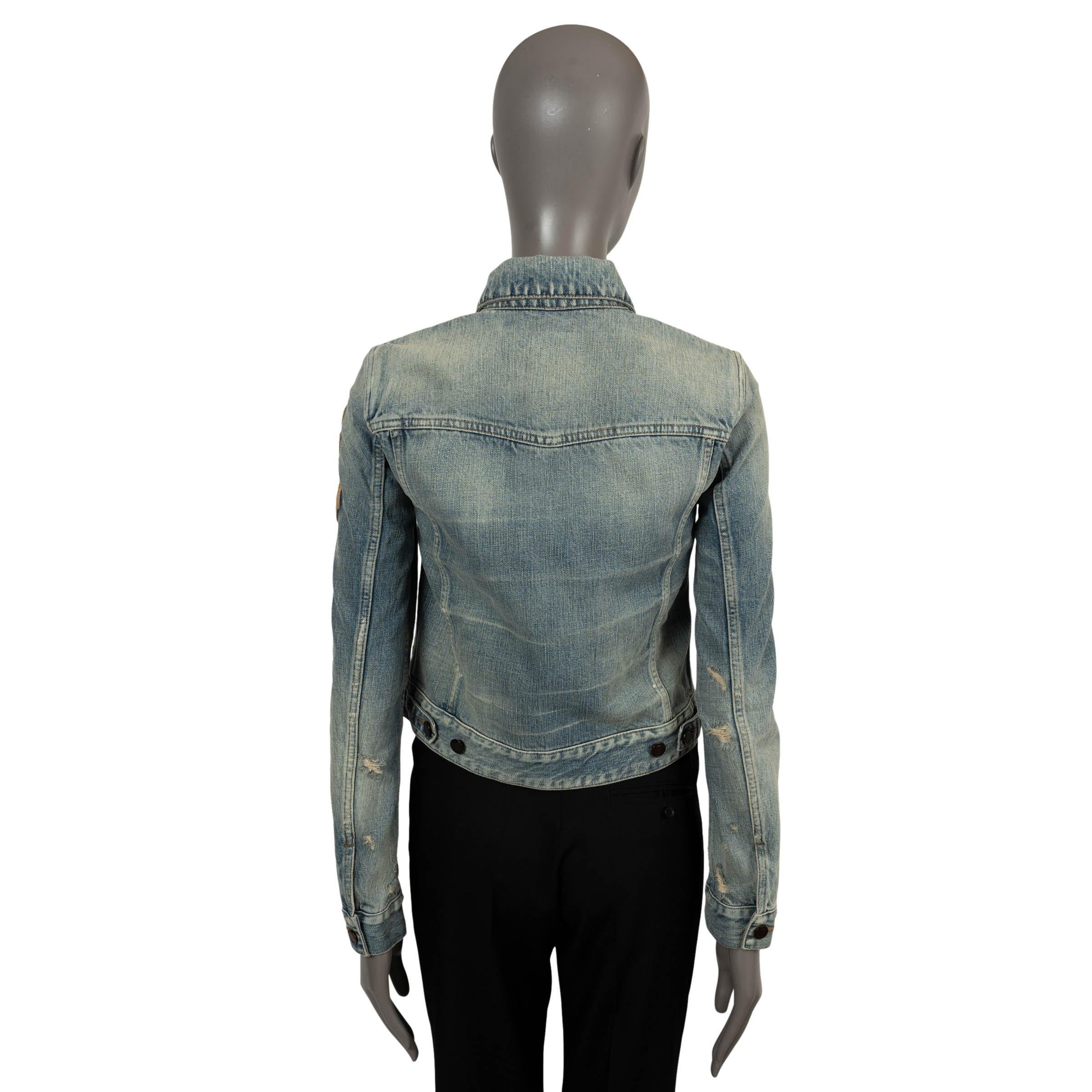 Women's SAINT LAURENT blue washed 2020 ANCHOR PATCH DENIM Jacket M