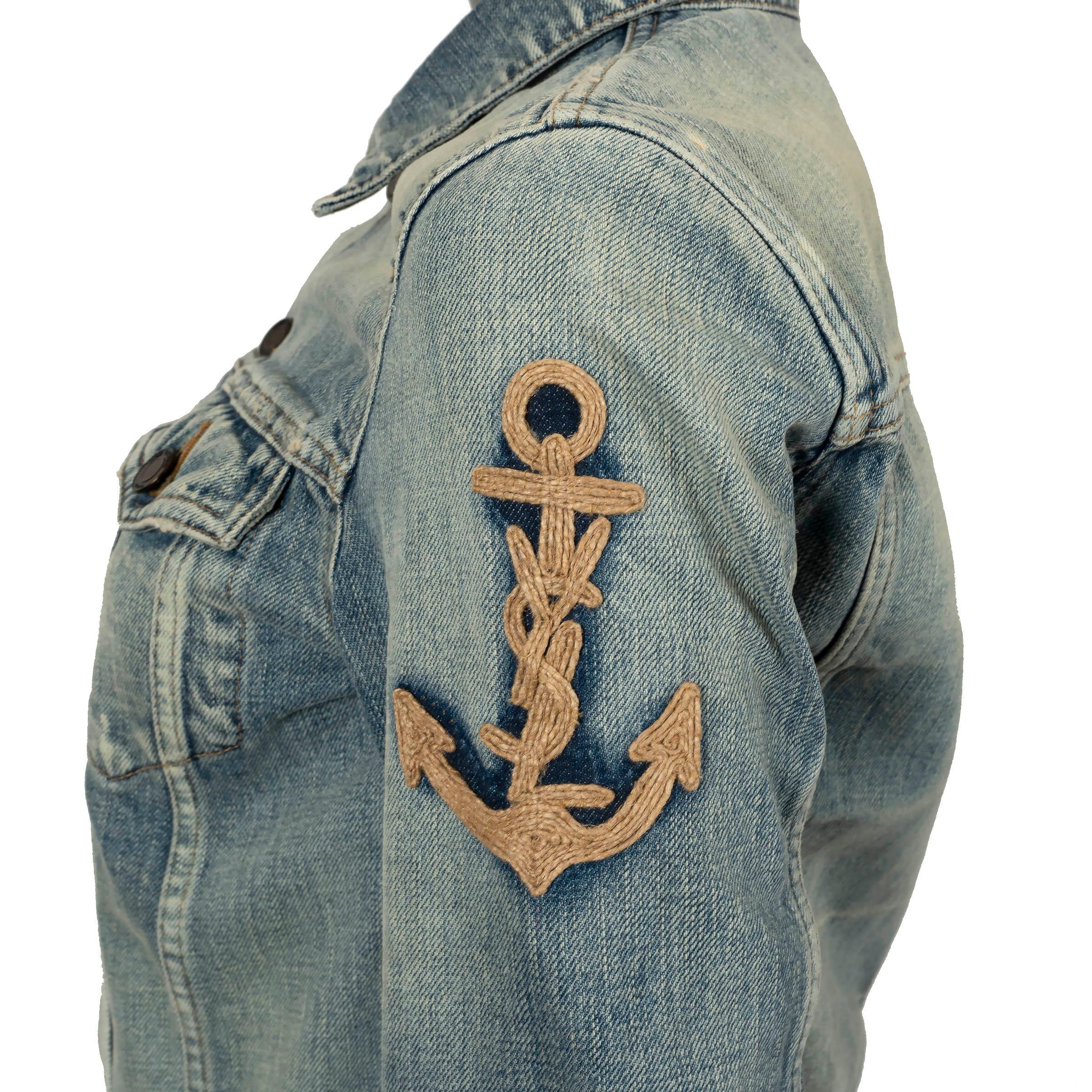 SAINT LAURENT blue washed 2020 ANCHOR PATCH DENIM Jacket M 3