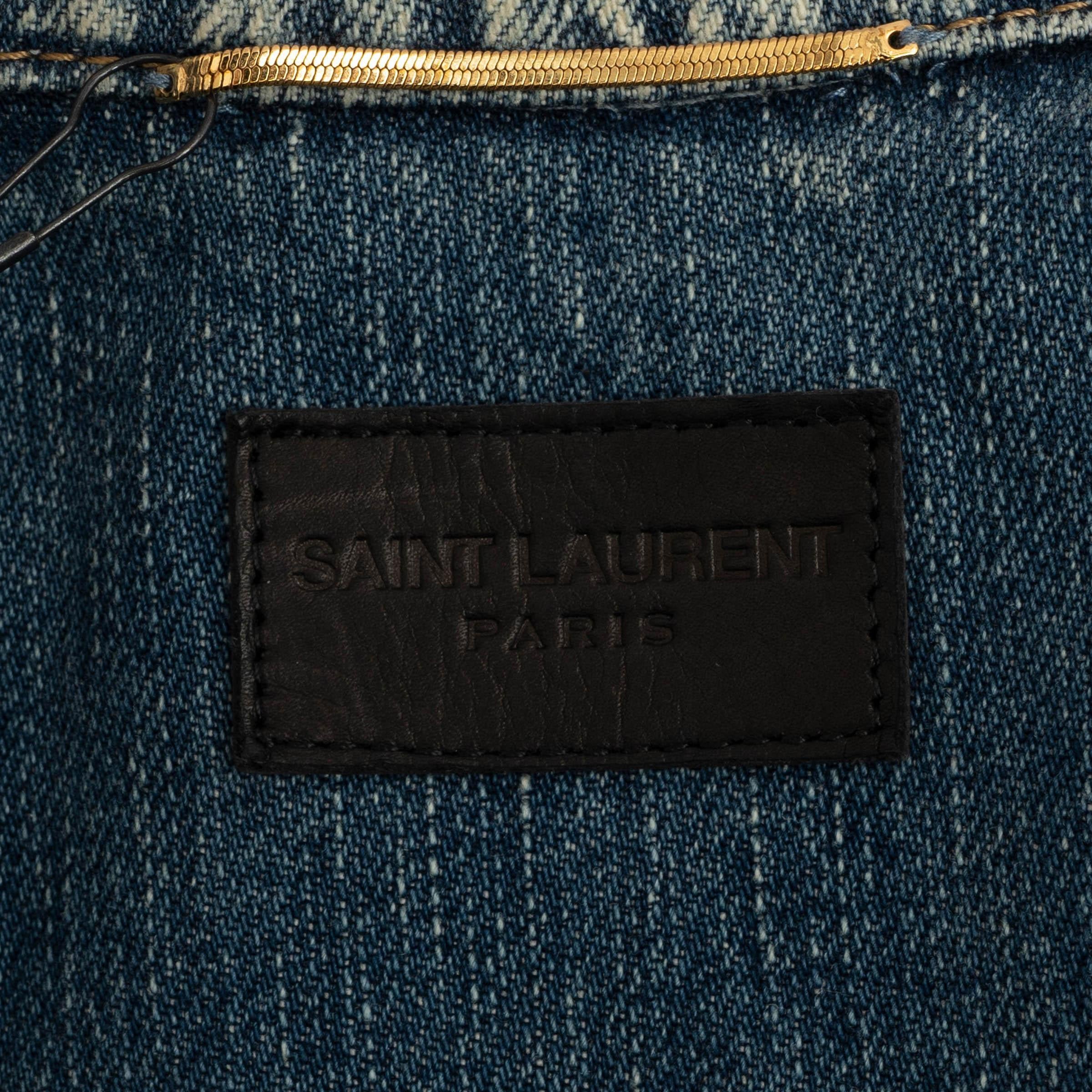 SAINT LAURENT blue washed 2020 ANCHOR PATCH DENIM Jacket M 4