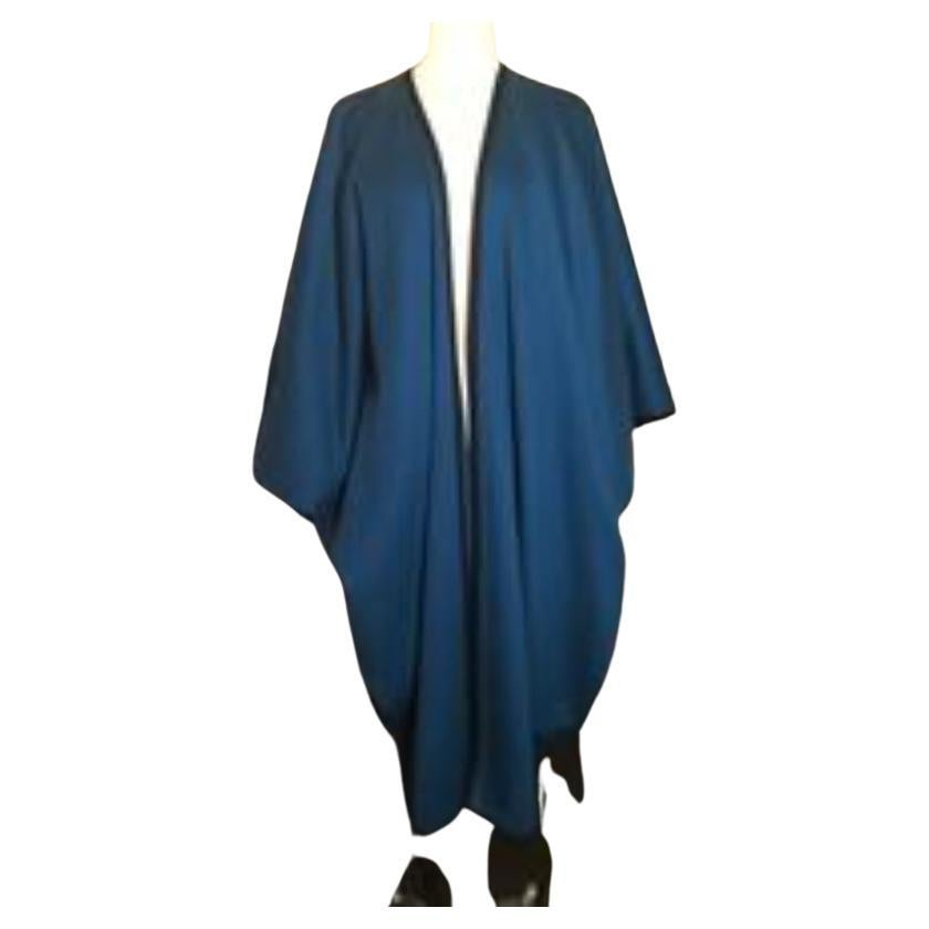 Saint Laurent Blue Wool Tassell Vintage Cape 369_128_8820