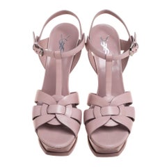 Saint Laurent Blush Pink Leather Tribute Platform Ankle Strap Sandals Size 39.5
