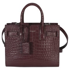 Saint Laurent Bordeaux Crocodile Embossed Calfskin Nano Sac De Jour